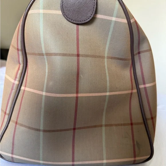 Burberry Barbour Brown and Green Duffel Bag with Classic Plaid Design